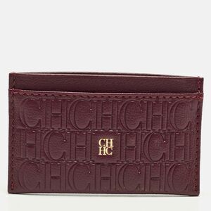 Ch Carolina Herrera Burgundy Monogram Embossed Leather Card Holder